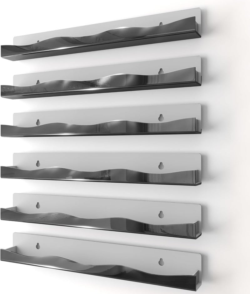 YMVV Wall-Mounted Nail Polish Organizer Rack - 15-Inch Black Mirror Finish Nail Polish Shelf, Makeup & Beauty Essentials Storage - Multi-Purpose Display Holder for Small Space, Vanity Bathroom, 6 Pack - Image 1